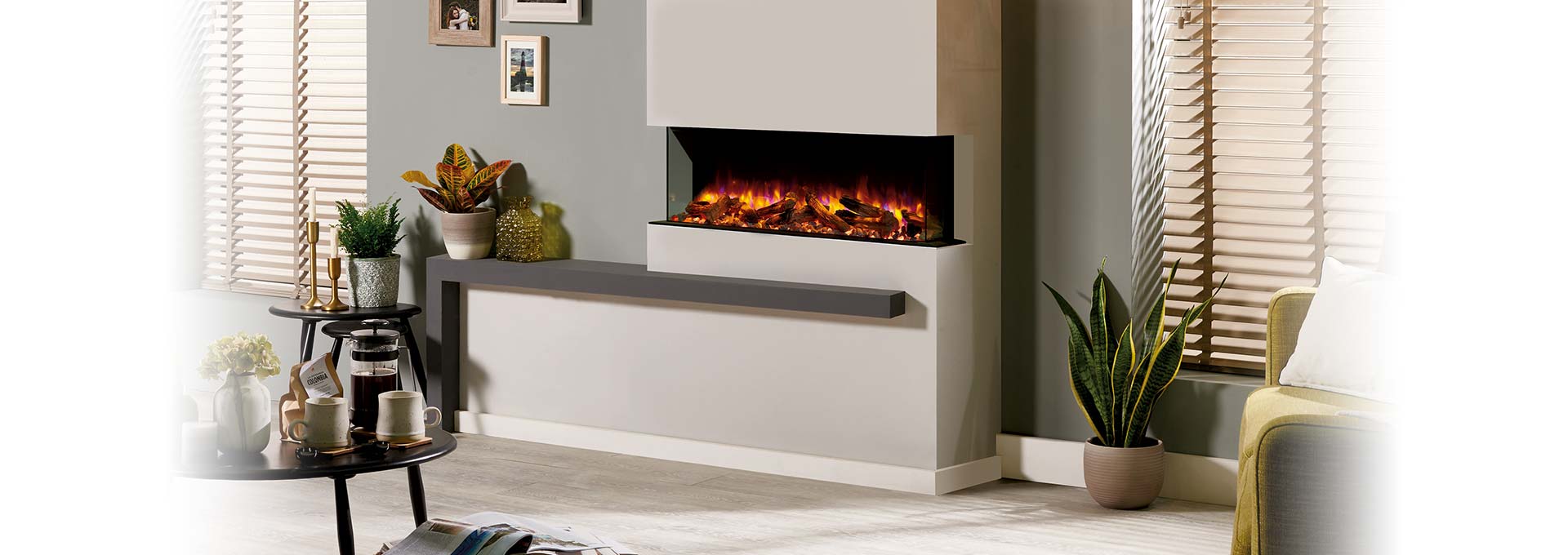eReflex 110W Outset with Log &amp;amp; Pebble fuel effects and optional Centre Metal Trim