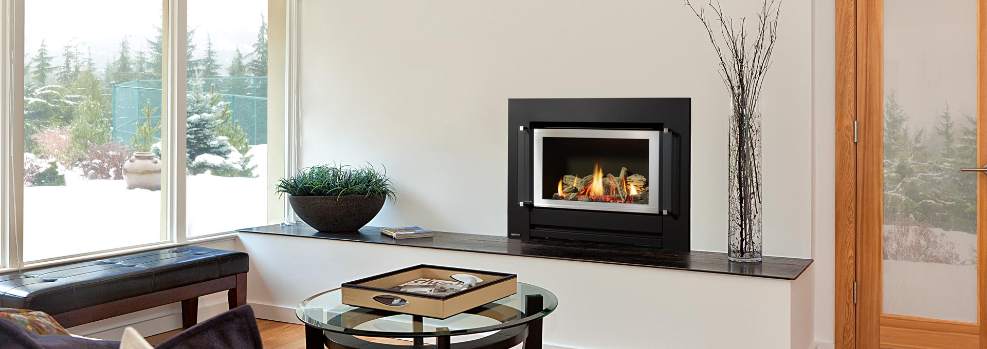 Greenfire GFi350L shown with stainless steel inner trim and glass guard