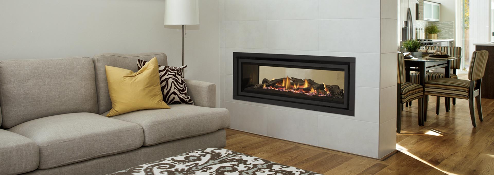 Greenfire GF1500LST gas fireplace shown with black fascia