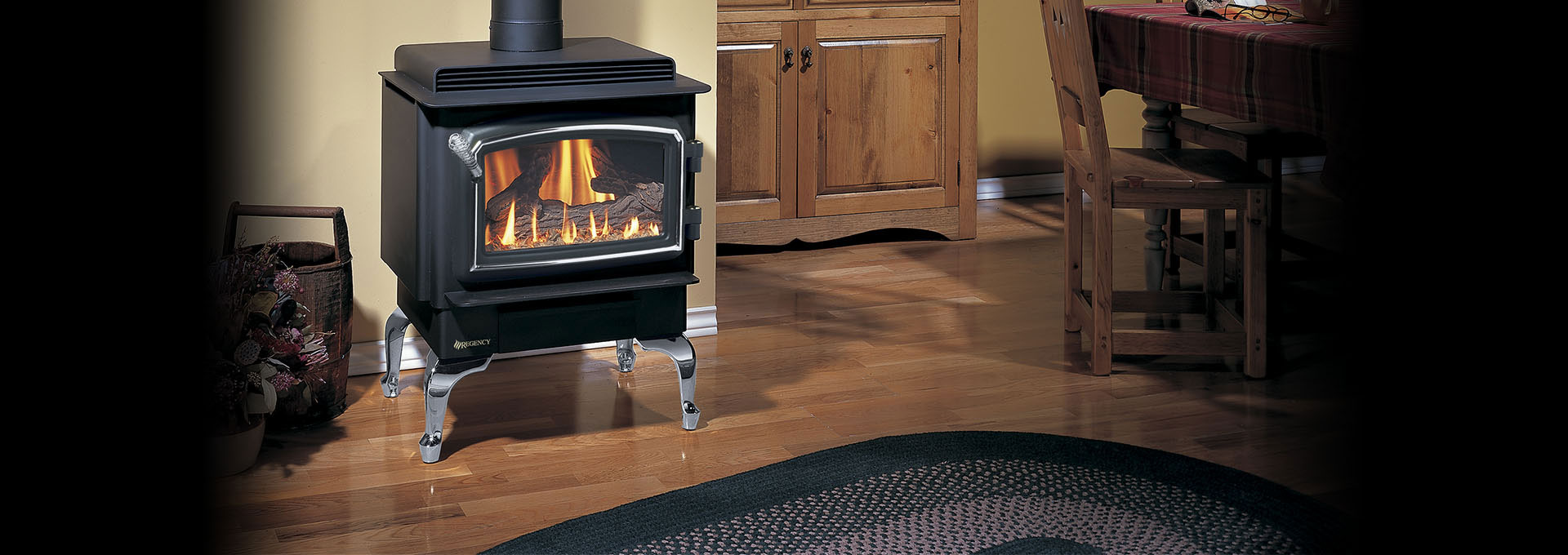 Classic F33 shown with nickel cast iron legs and nickel accent door